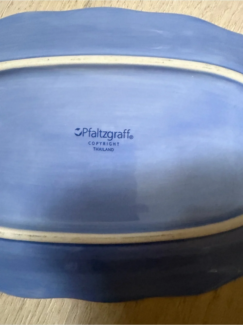 NWOT Pfaltzgraff Blue Ceramic Serving Platter with Leaf Motif